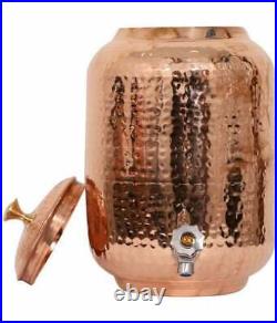 100% Pure Copper Dispenser Handmade Water Pitcher Pot 8L With 2 Serving Glass