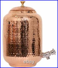 100% Pure Copper Dispenser Handmade Water Pitcher Pot 8L With 2 Serving Glass