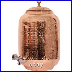 100% Pure Copper Dispenser Water Storage Pot Matka Hammered For Health Benefits