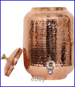 100% Pure Copper Handmade Water Dispenser (Matka) Hammered Container Pot