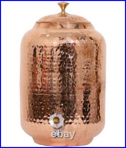 100% Pure Copper Handmade Water Dispenser (Matka) Hammered Container Pot