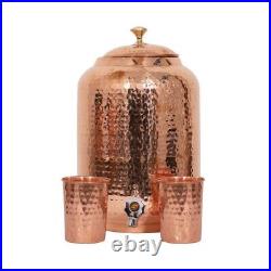 100% Pure Copper Vessel Tank Pot Matka Hammered Copper Water Dispenser Container