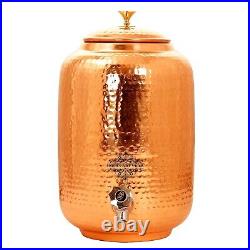 100% Pure Copper Water Dispenser (Matka) Hammered Container Pot 8 Liters