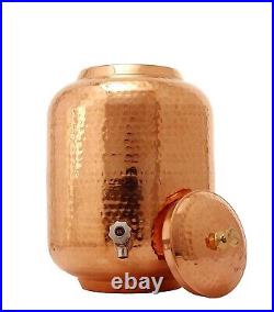 100% Pure Copper Water Dispenser (Matka) Hammered Container Pot 8 Liters