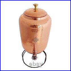 100% Pure Copper Water Dispenser (Matka) Hammered Container Pot Finish 8 LTR