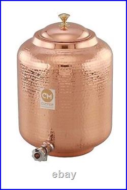 100% Pure Copper Water Dispenser (Matka) Hammered Finish Container Pot 8ltr