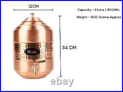 100% Pure Copper Water Dispenser Pot container Good for Heath Ayurveda 8 litre