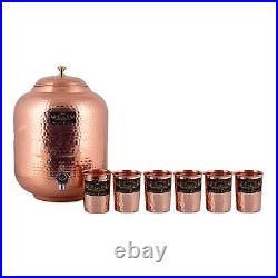 100% Pure Copper Water Dispenser pot Matka Later 4 and 6 Glass Good For Health