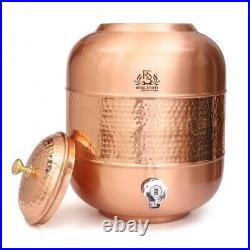 100% Pure Hammered Copper Water Dispenser (Matka) Finish Container Pot 12 Litre