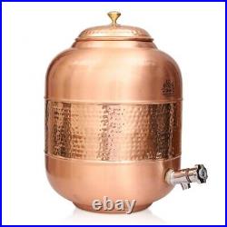 100% Pure Hammered Copper Water Dispenser (Matka) Finish Container Pot 12 Litre