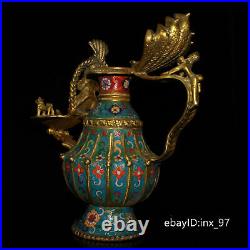 11.2 China Tibet old Pure copper gilded cloisonné filigree oil lamp pot