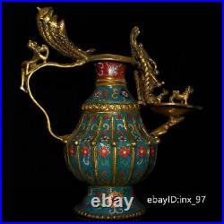 11.2 China Tibet old Pure copper gilded cloisonné filigree oil lamp pot