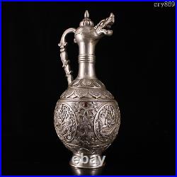 11.2old antique Tibet Pure copper Handmade plate with silver Dragon Wine pot