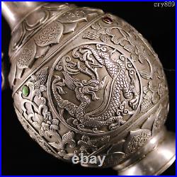 11.2old antique Tibet Pure copper Handmade plate with silver Dragon Wine pot