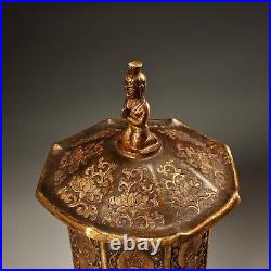12.4 Old China antique Tibet Pure copper relief Gilding pot