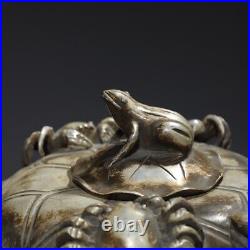 13.2 China antique Pure copper Gilt silver Lotus leaf square pot