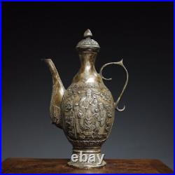 13.2 Chinese Buddhism Pure copper Gilt silver Fine carving Fu Lu Shou pot