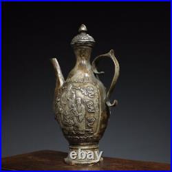13.2 Chinese Buddhism Pure copper Gilt silver Fine carving Fu Lu Shou pot