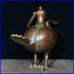 14.9Chinese Antique Collection Pure Copper Bao Duck Pot
