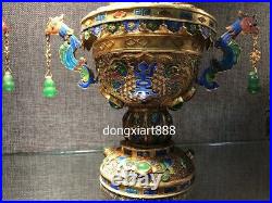 14 Tibet Pure Copper 24K Gold inlay turquoise gemstone phoenix Vase pot