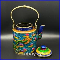 16cm Vivid Dragon Portable Tea Pot Collect Exquisite Pure Copper Cloisonne Carve