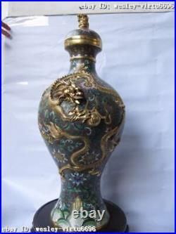 21 Royal Palace Pure Bronze Copper Cloisonne 24K Gold Gilt Dragon Crock Vase Pot