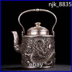 4.8 Old Chinese Pure copper Gilt silver Inlay gemstone Alcohol pot