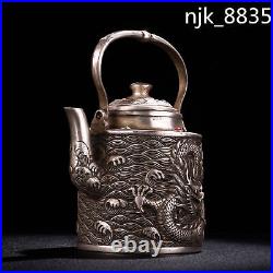 4.8 Old Chinese Pure copper Gilt silver Inlay gemstone Alcohol pot