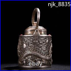 4.8 Old Chinese Pure copper Gilt silver Inlay gemstone Alcohol pot