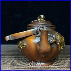 5.2 old China antique Fine carving Pure copper Gilding Plum blossom pot