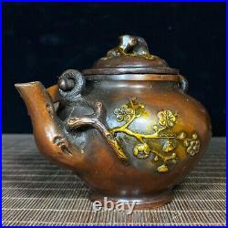 5.2 old China antique Fine carving Pure copper Gilding Plum blossom pot