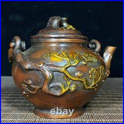 5.2 old China antique Fine carving Pure copper Gilding Plum blossom pot