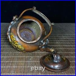 5.2 old China antique Fine carving Pure copper Gilding Plum blossom pot