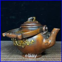 5.2 old China antique Fine carving Pure copper Gilding Plum blossom pot