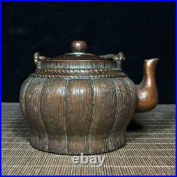 5.4 old China antique Fine carving Pure copper Braid pot