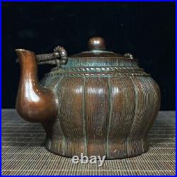 5.4 old China antique Fine carving Pure copper Braid pot