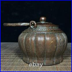 5.4 old China antique Fine carving Pure copper Braid pot