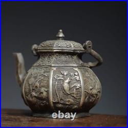 5.6 Chinese Buddhism Pure copper Gilt silver Fine carving six edge pot