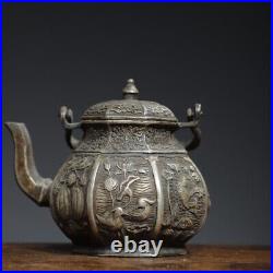 5.6 Chinese Buddhism Pure copper Gilt silver Fine carving six edge pot