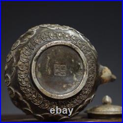 5.6 Chinese Buddhism Pure copper Gilt silver Fuzi pattern pot statue