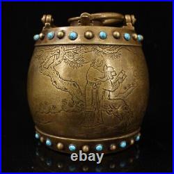 5.6 Chinese antique Pure copper Pure handwork Inlaid gemstone pot