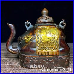 5 China antique copper Pure Copper Dotted Gold Elephant Lifting Beam Pot