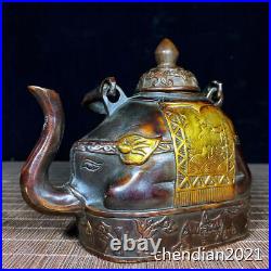 5 China antique copper Pure Copper Dotted Gold Elephant Lifting Beam Pot