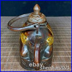 5 China antique copper Pure Copper Dotted Gold Elephant Lifting Beam Pot