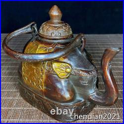 5 China antique copper Pure Copper Dotted Gold Elephant Lifting Beam Pot