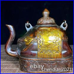 5 China antique copper Pure Copper Dotted Gold Elephant Lifting Beam Pot