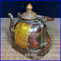 5 China antique copper Pure Copper Dotted Gold Elephant Lifting Beam Pot