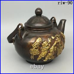 5 Chinese the Ming dynasty Pure copper gilt Character story pattern pot