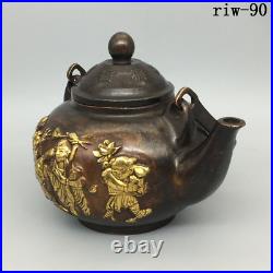 5 Chinese the Ming dynasty Pure copper gilt Character story pattern pot