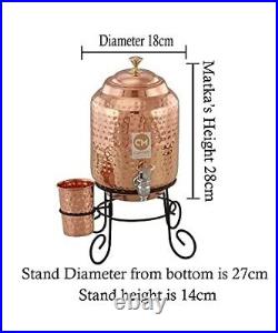 5 Litre Hammered Copper Water Dispenser Container Pot with 1 Coper Glass & Stand